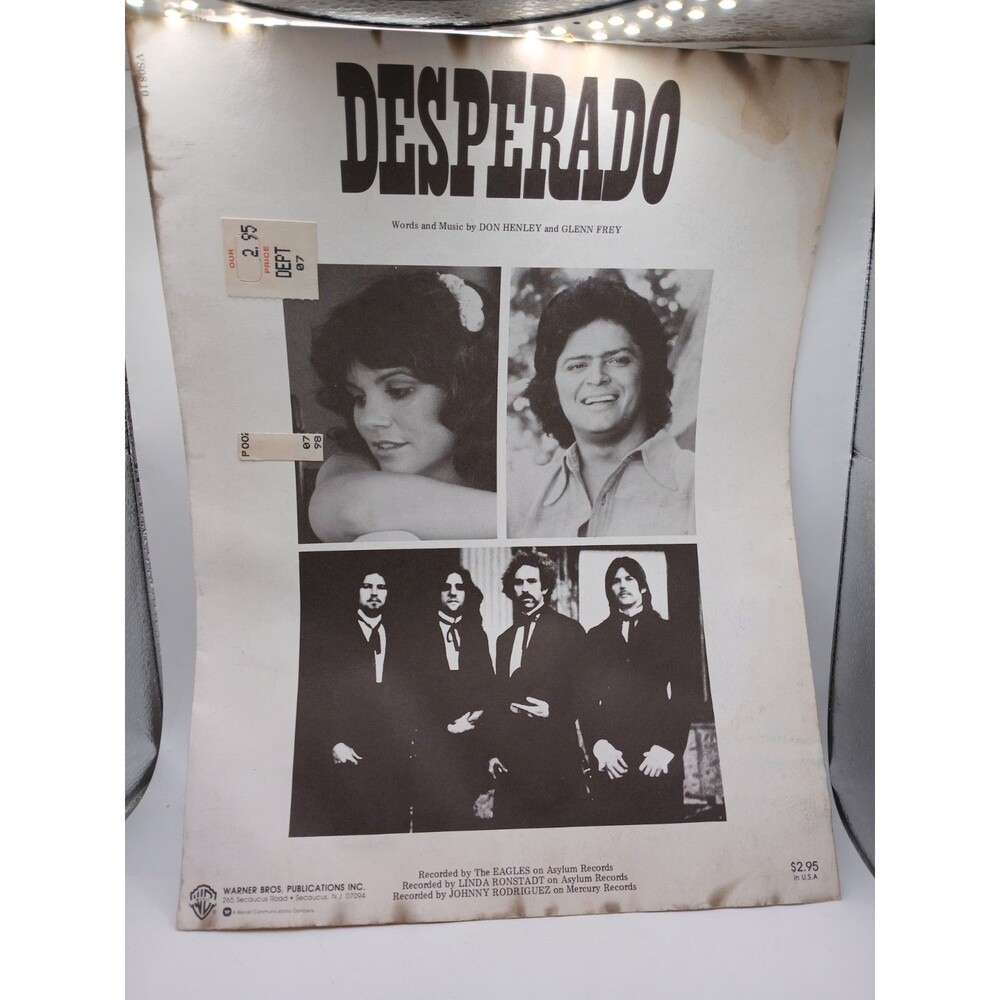 Desperado 1973 Warner Bros Sheet Music From Charts Eagles Don Henley Glenn Frey
